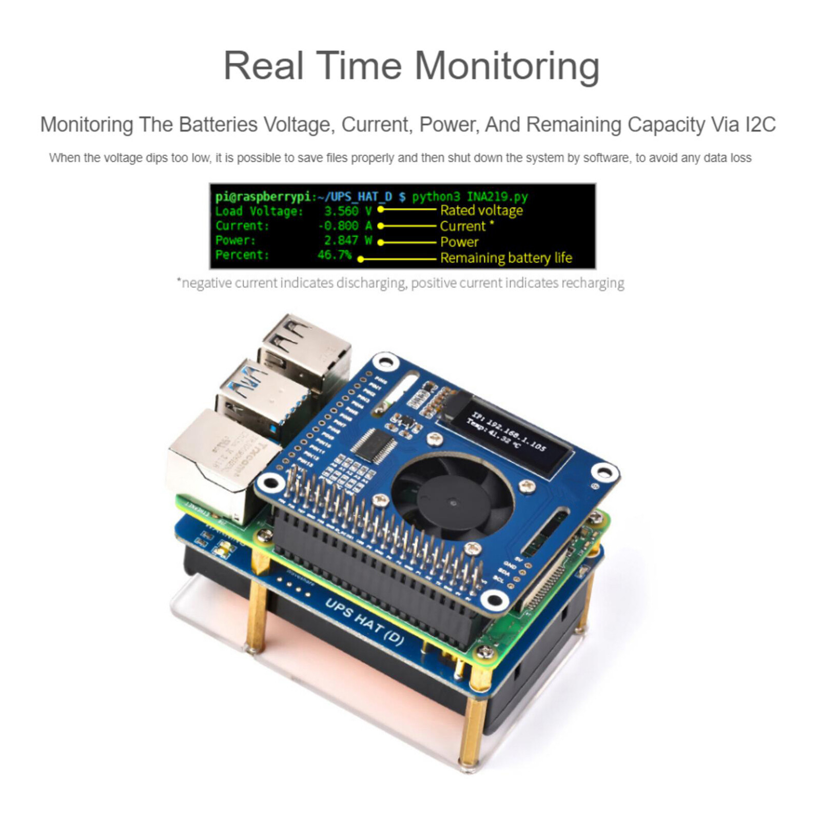 UPS HAT (D) Kit For Raspberry Pi 5V Uninterruptible Power Supply Module B9