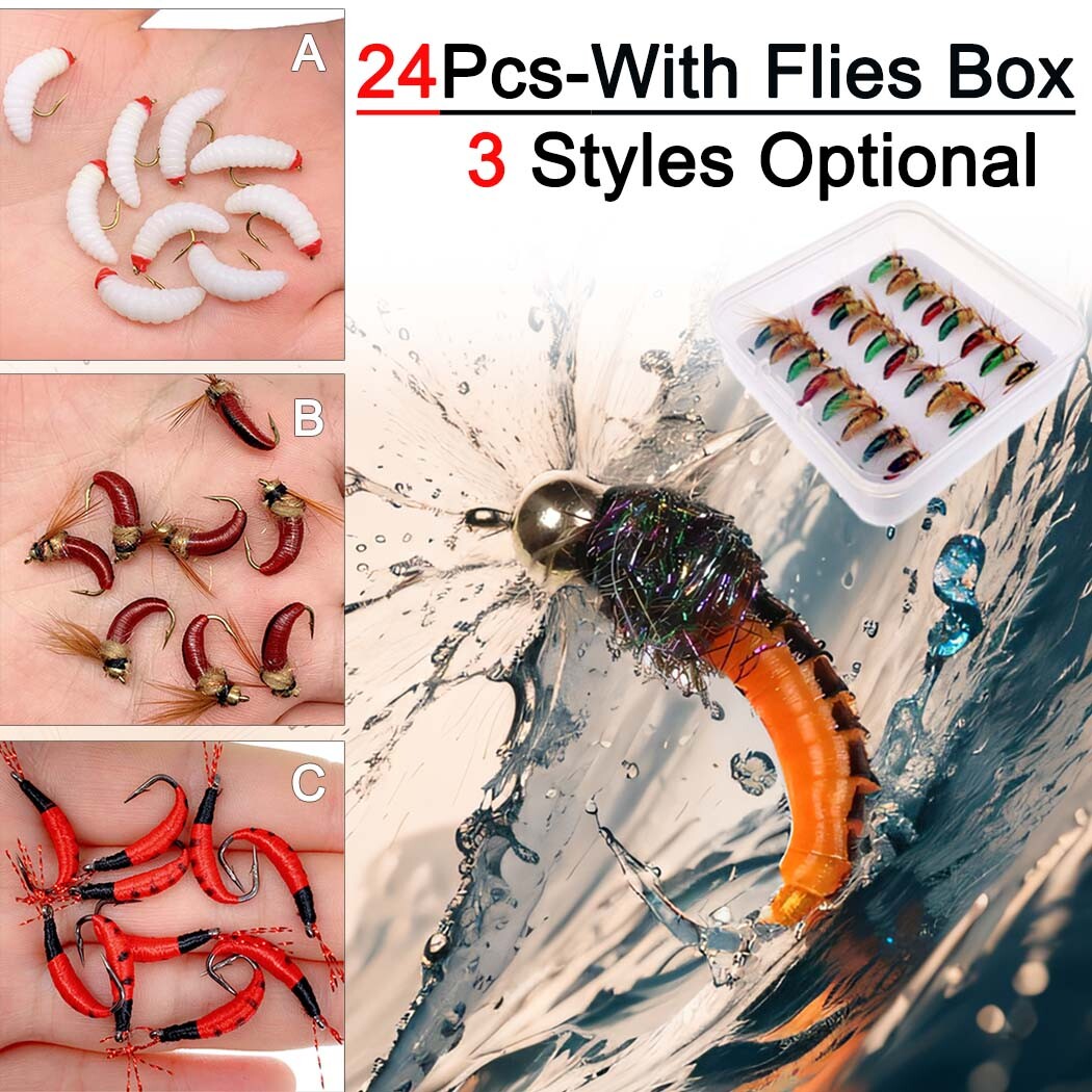 24Pcs/Box Fly Fishing Flies Kit Dry Wet Nyphms for Trout Bass Salmon