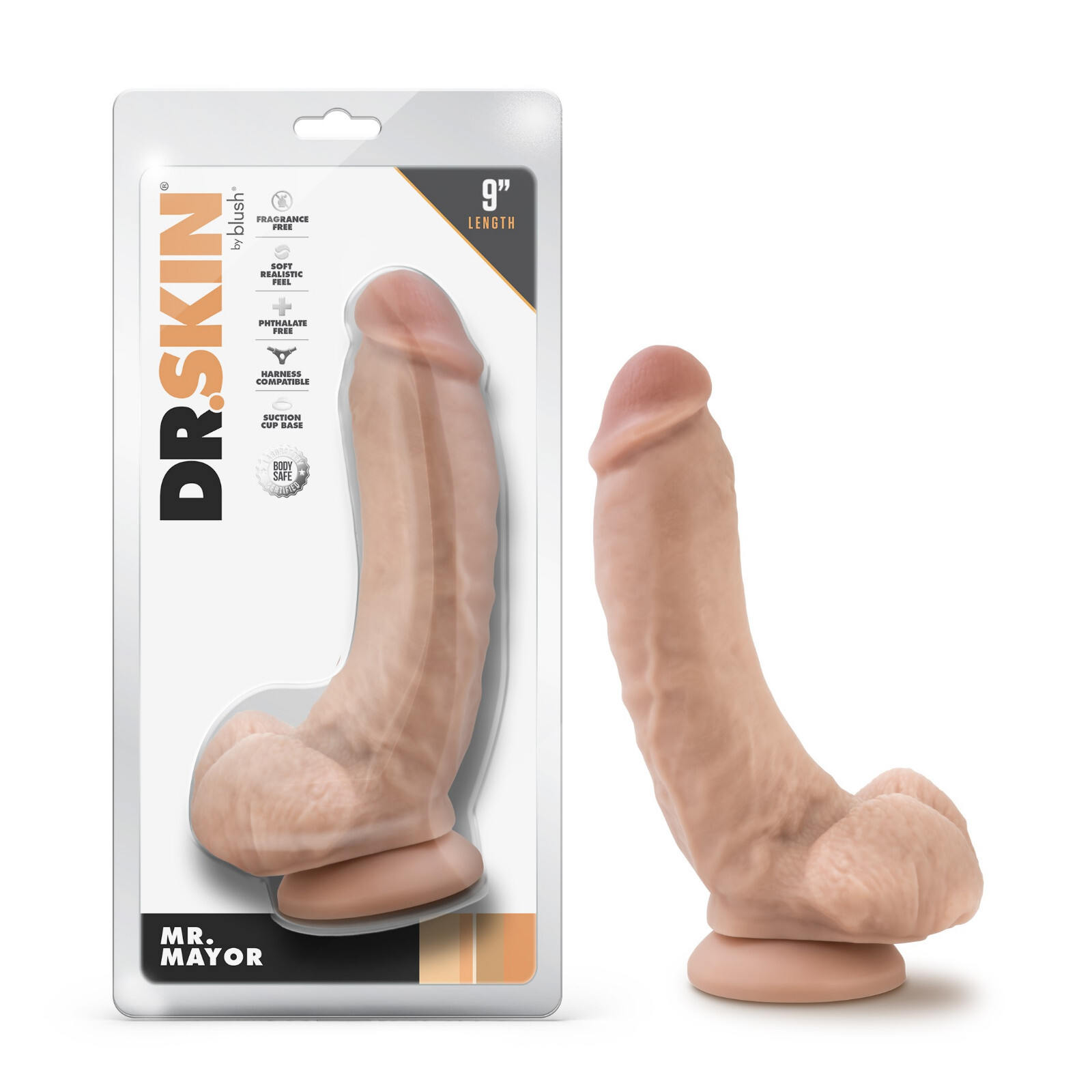 Blush Dr.Skin- 9''Long 2''Thick Soft Realistic Dildo with Balls-Suction Cup