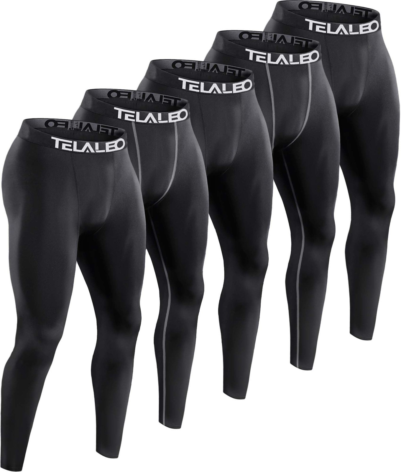 TELALEO 5 Pack Men's Compression Pants for Workout, Small, Black(five Pack)