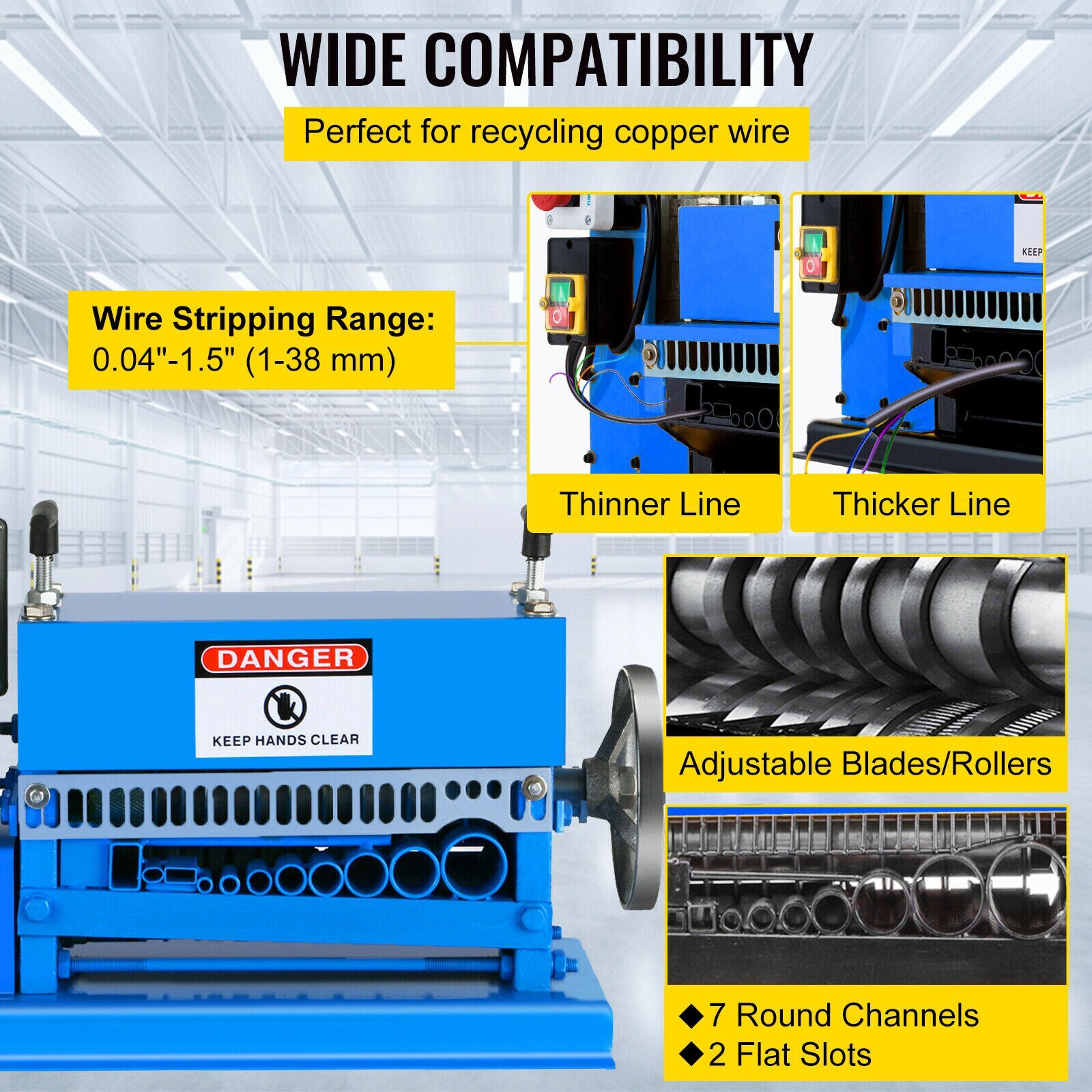 10 Blades Electric Wire Stripping Machine Copper Recycle 1.5~38mm Cable Stripper