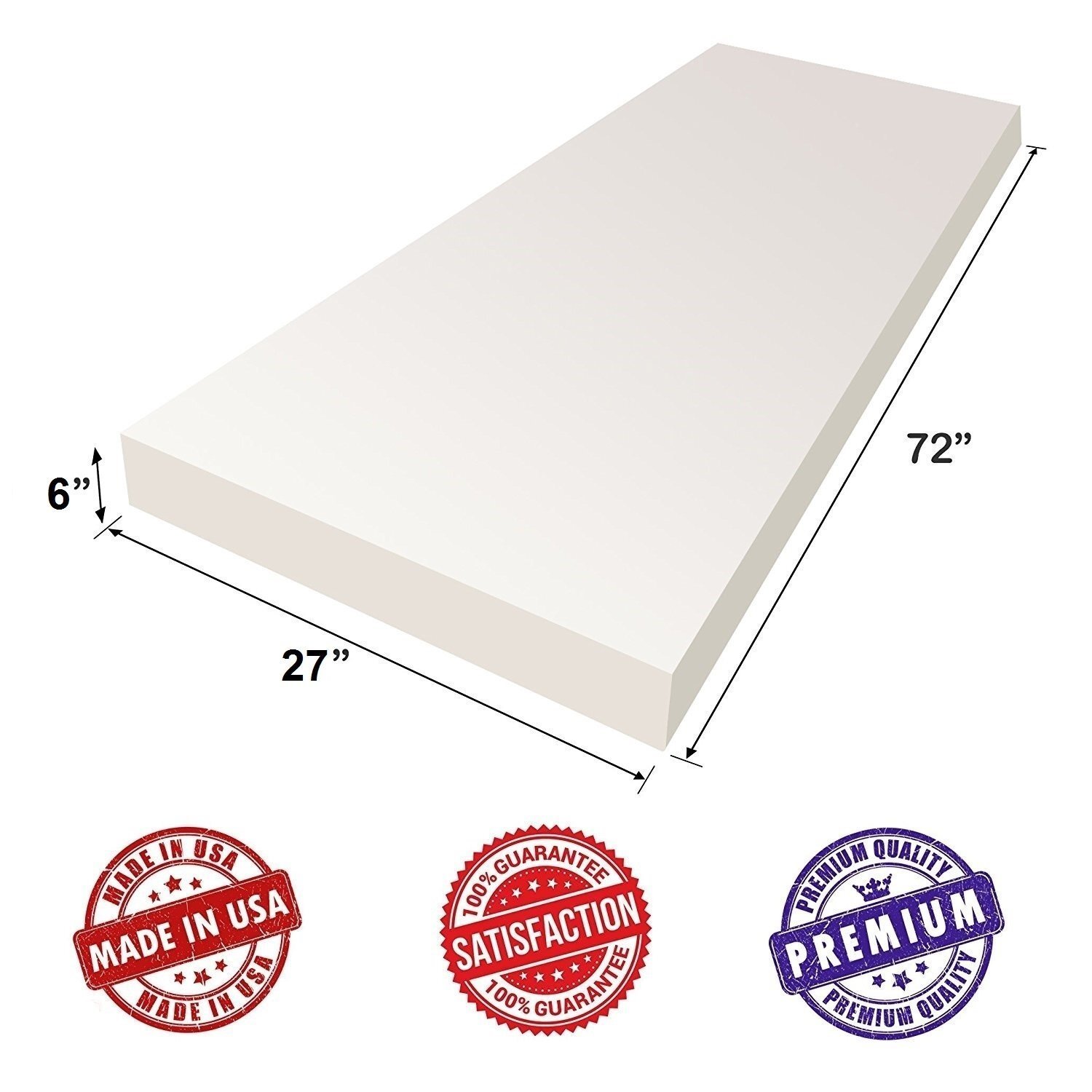 Dream Solutions USA Upholstery Foam Cushion Sheet- 6"x27"x72"-High Density...