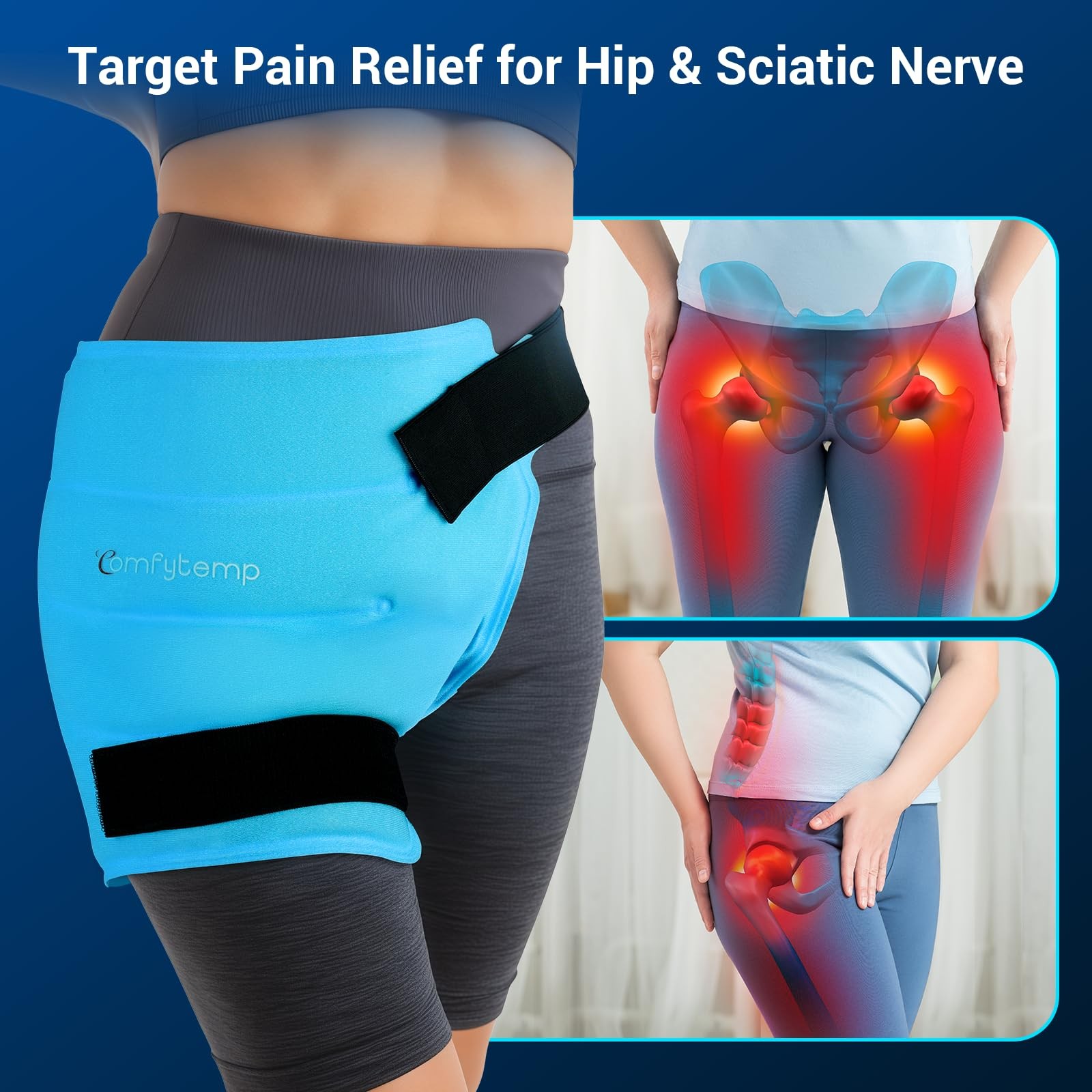 Hip Ice Pack Wrap for Hip Pain Relief, Sciatica, Blue S/M