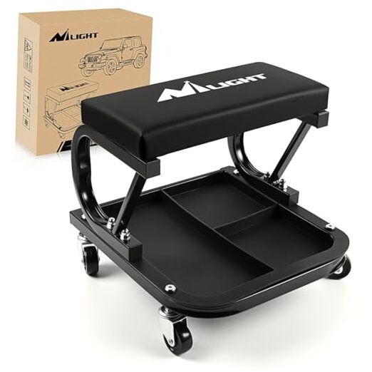 Rolling Creeper Garage/Shop Seat, 250 LBS Capacity Padded Mechanic Stool Black