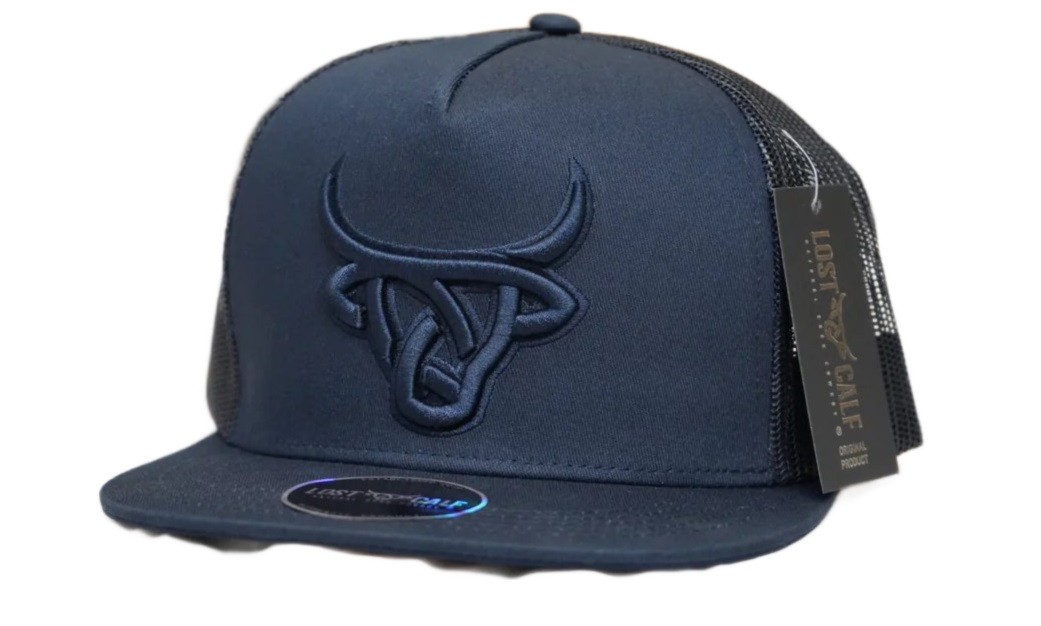 Lost Calf Navy 3D Stitich Logo - Hats Cap - Indigo Flat