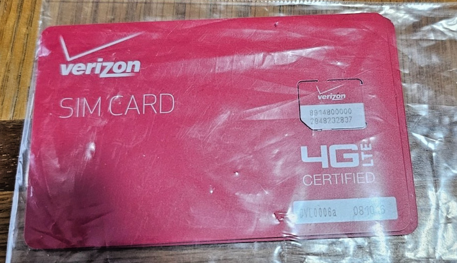 --Verizon Wireless Micro 4G LTE Certified NFC 3FF SIM Card--