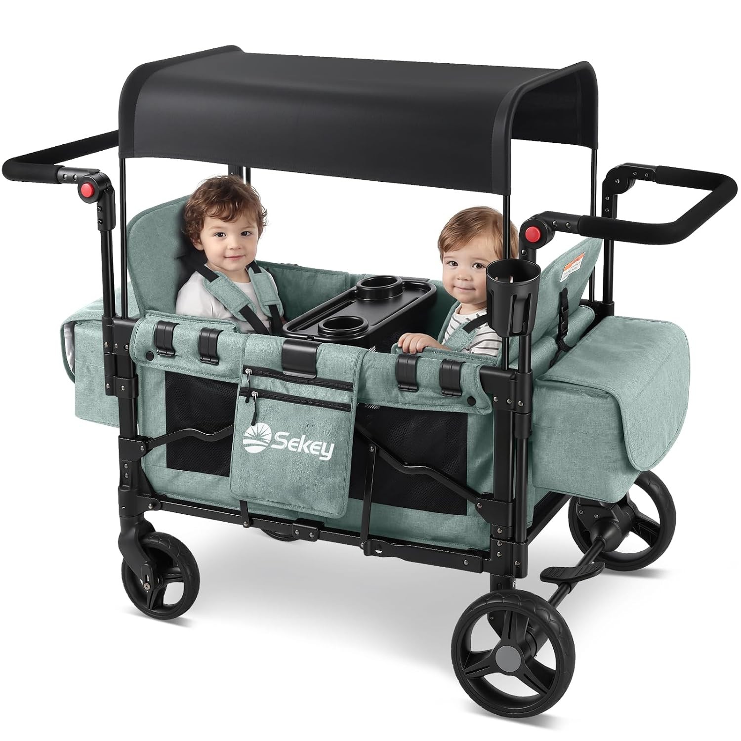 Wagon Stroller 2 Kids 4-in-1 Stroller Wagon w/Fold Seats djustable Push Handles