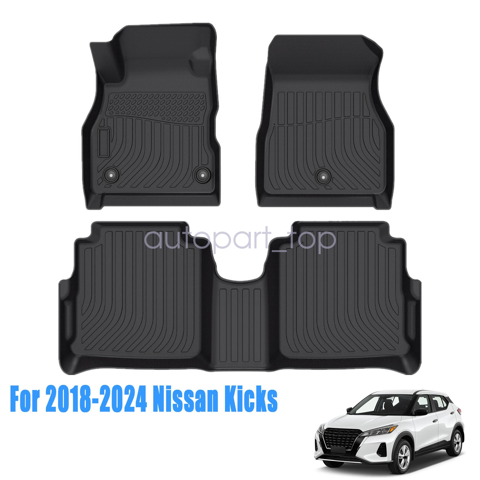 Floor Mats Liners For 2018-2024 Nissan Kicks TPE 3D Model All-Weather Black 3PCS
