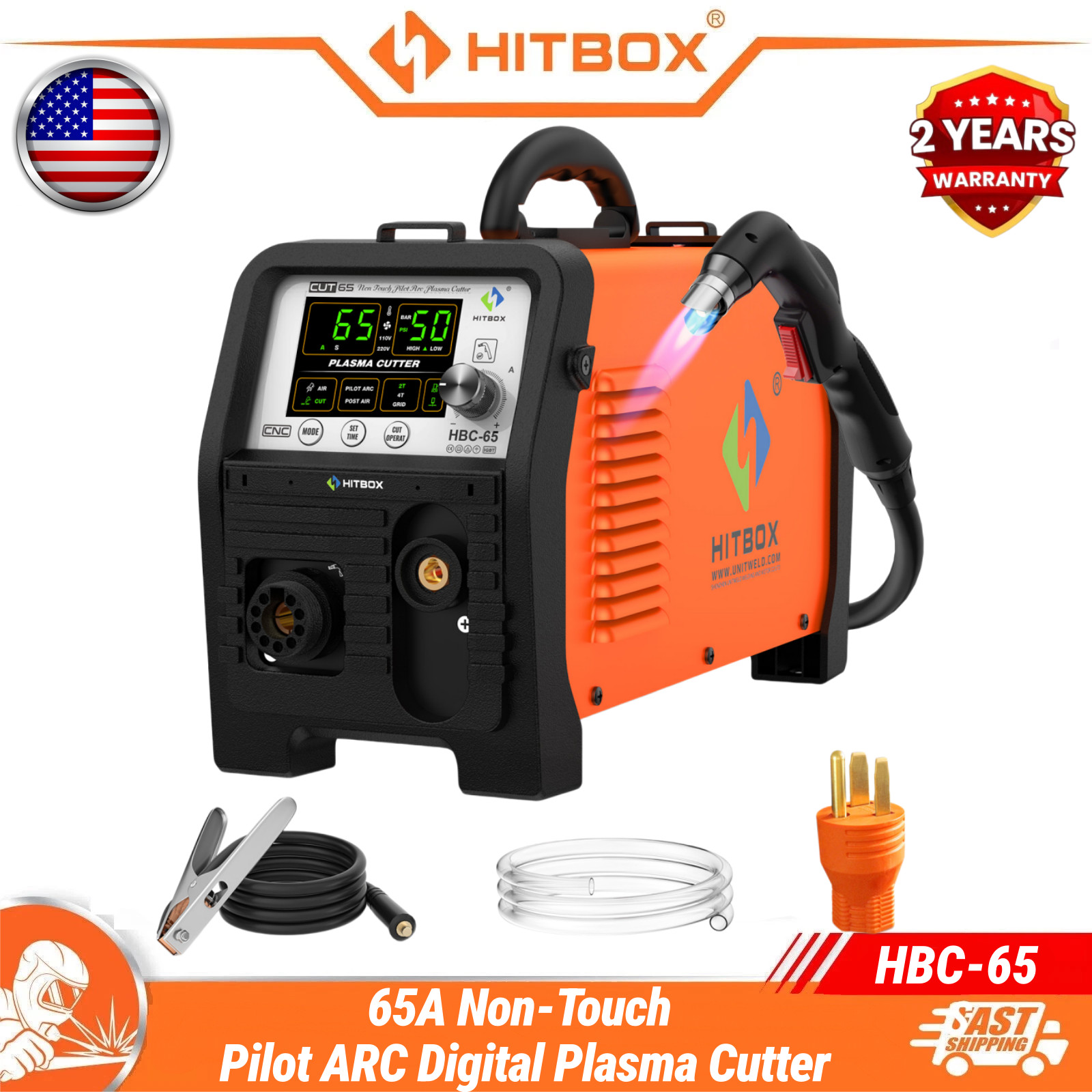 Hitbox 65A Digital Plasma Cutter Non-HF Non-Touch Pilot Arc IGBT Cutting Machine