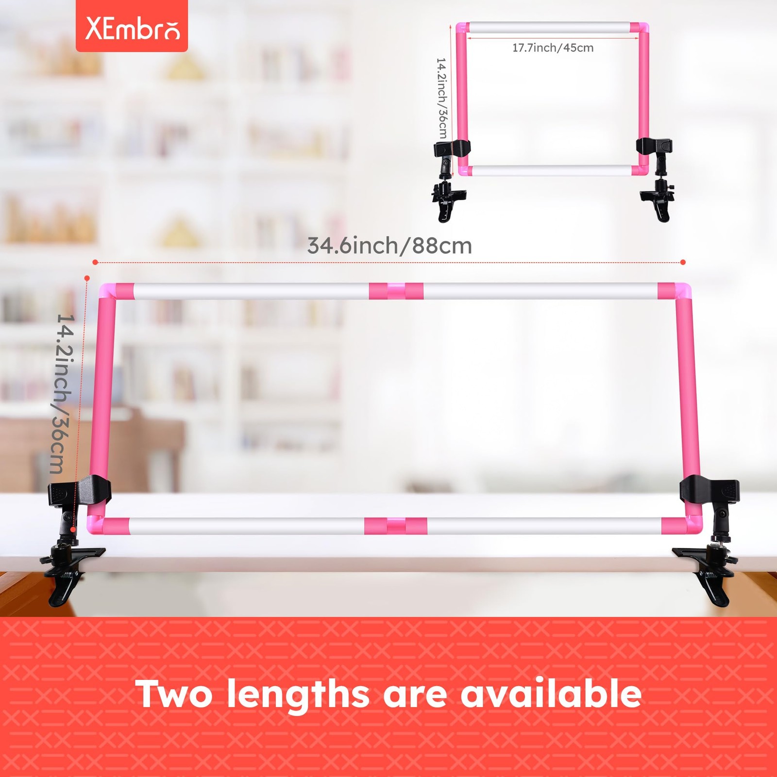XEmbro Large Embroidery Scroll Frame, Adjustable Cross Stitch Pink