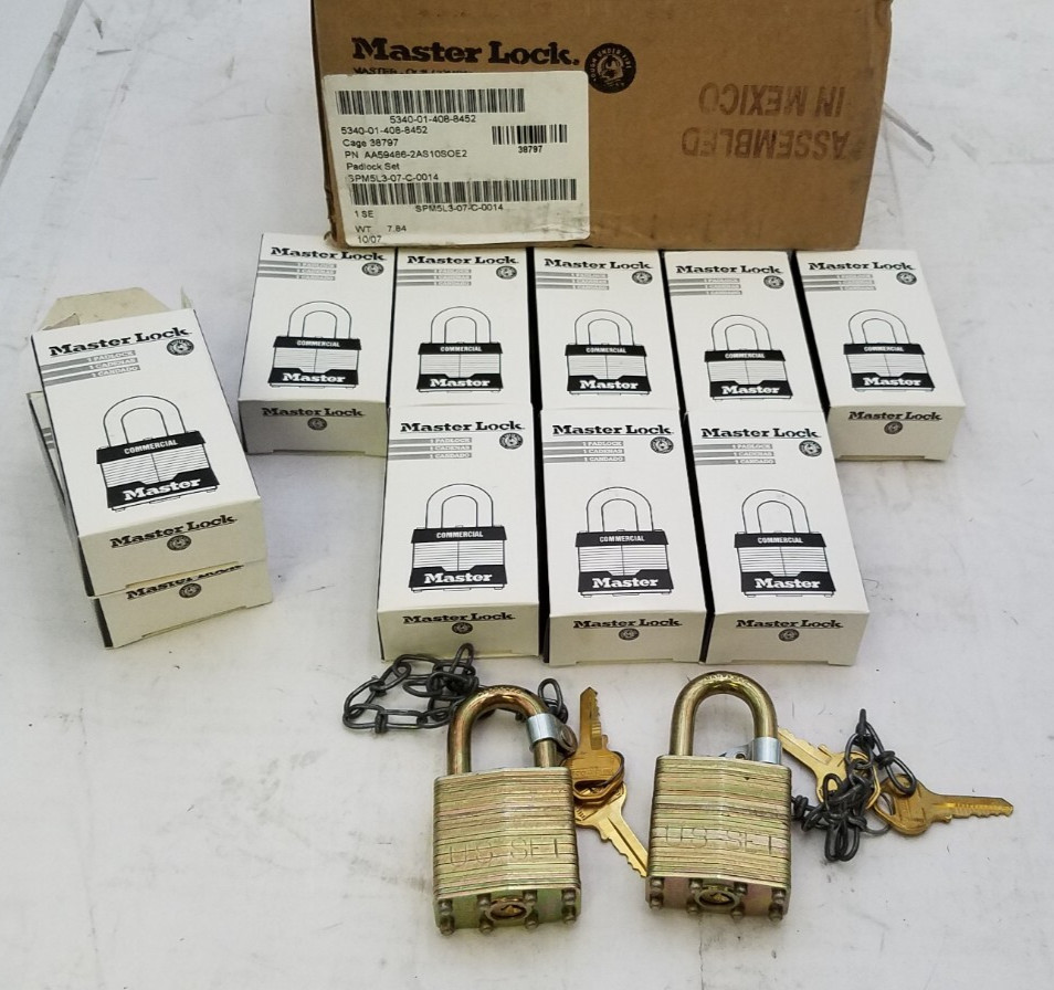 Lot of 10 Master Lock 5340-01-408-8452 PadLock Set w/ 2 keys each