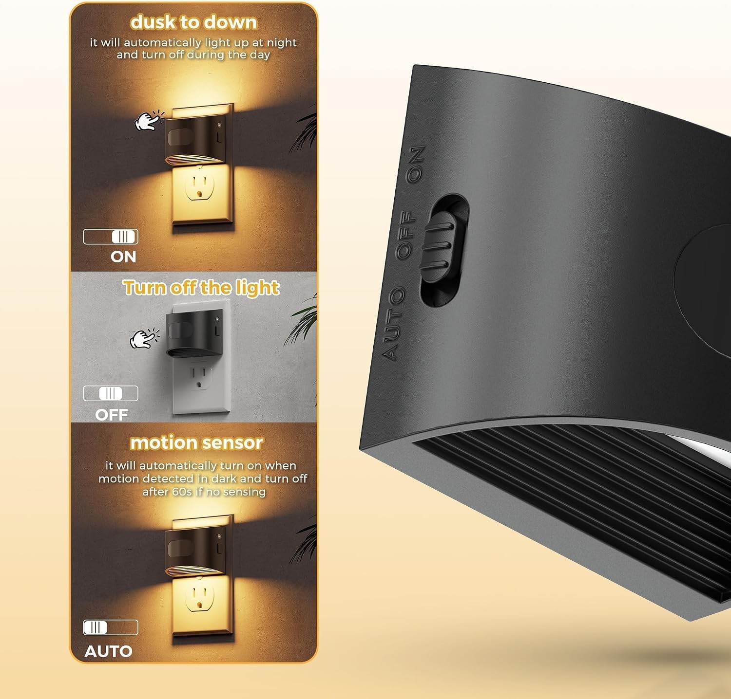 Motion Sensor Night Light, Night Lights Plug into Wall, 2 Pack