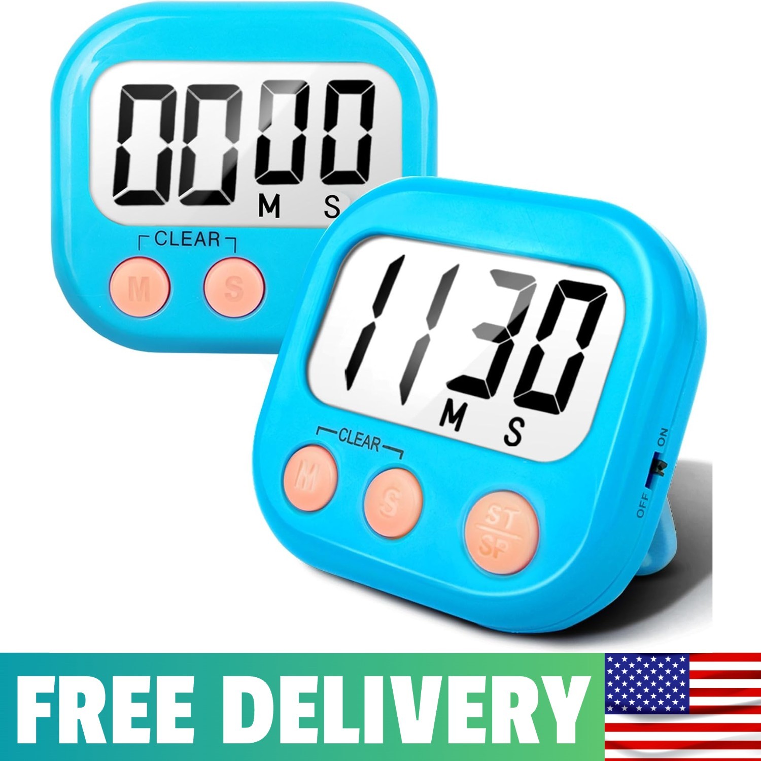 2 Pack Kitchen Timers Loud Ring Digital Timers For Cooking Magnetic Blue