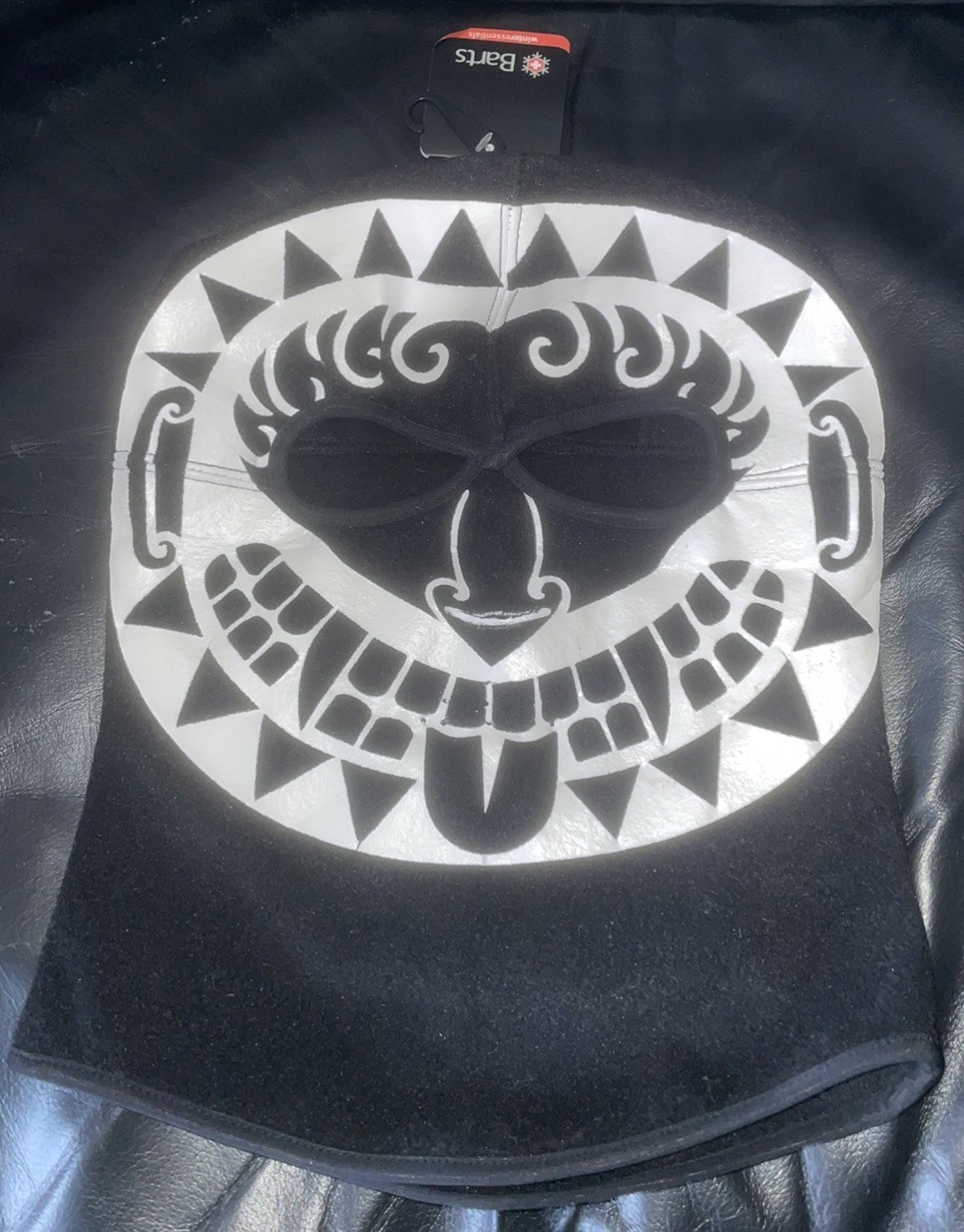 MENS ONE SIZE MĀORI DESIGN BLACK BALACLAVA BARTS NEW WITH TAGS