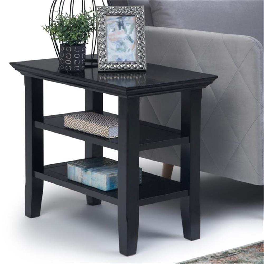 Trent Home Wood 14" Rectangle Transitional Narrow Side Table in Black