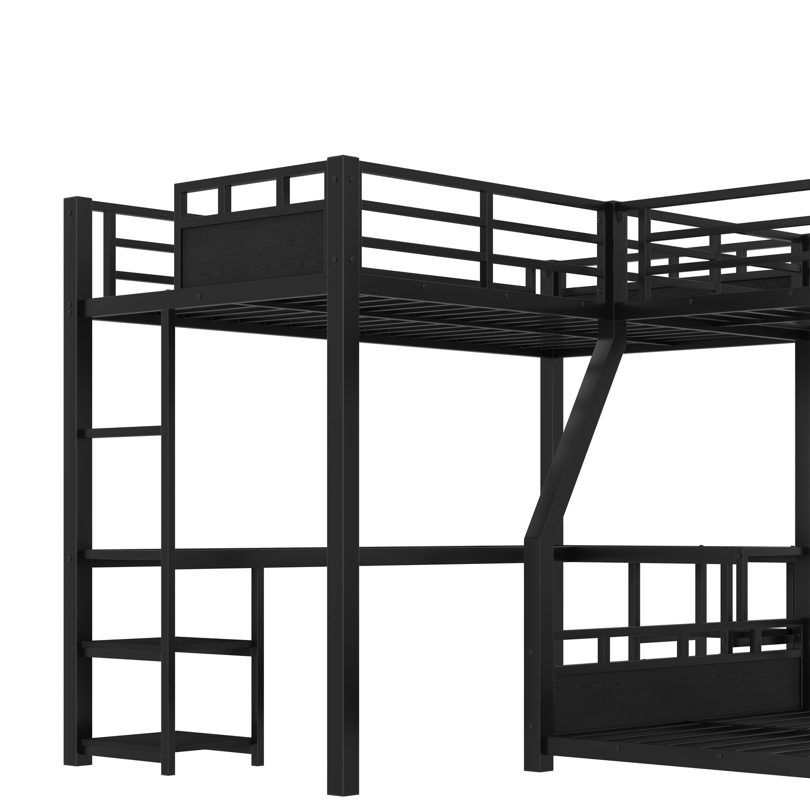 L-Shaped Metal Triple Bunk Bed Twin over Full Bunk Bed with Twin Size Loft Bed