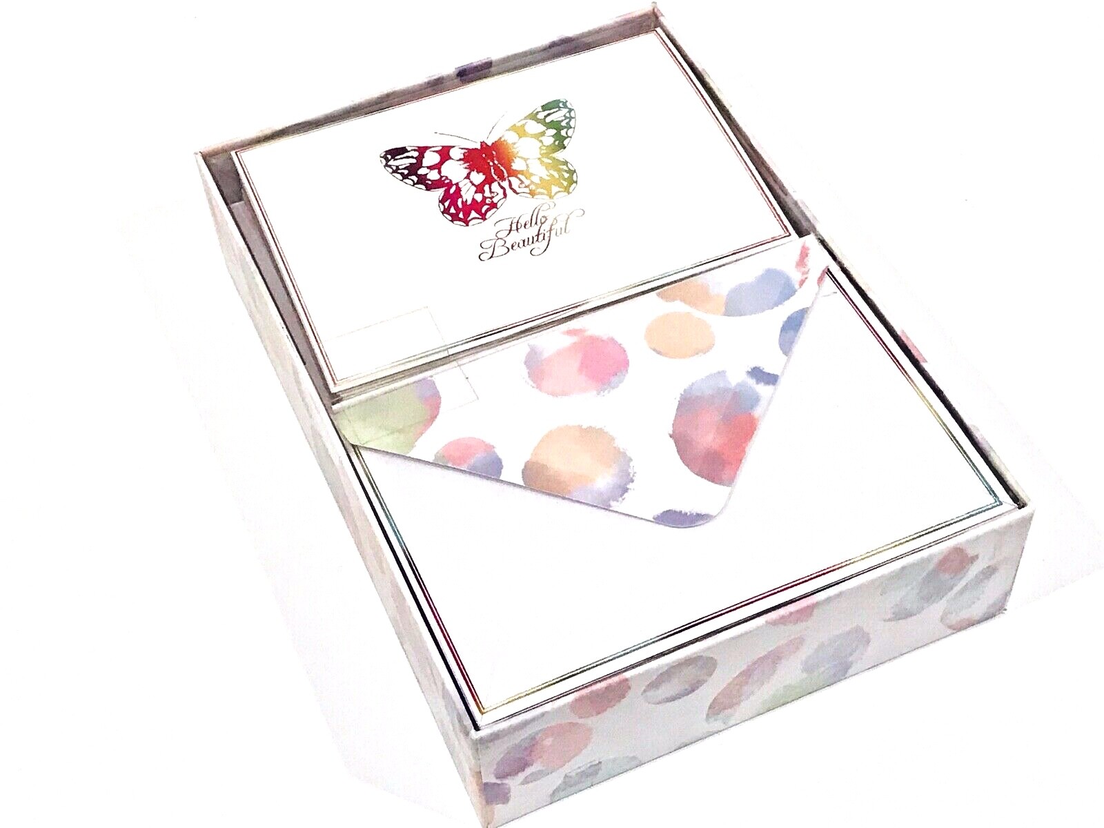PUNCH STUDIO MULTI COLOR FOIL BUTTERFLY HELLO BEAUTIFUL NOTECARDS SET OF 12