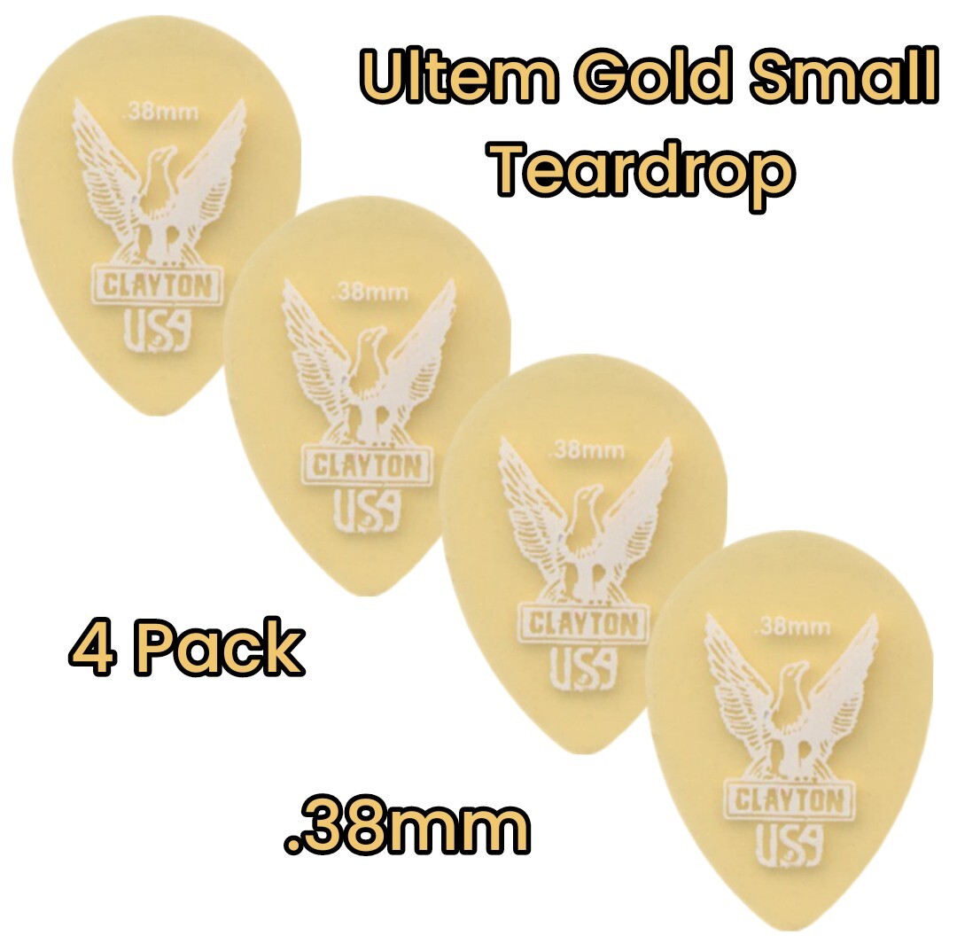 Clayton Ultem Gold Small Teardrop Guitar Picks - .38mm  4 Pack