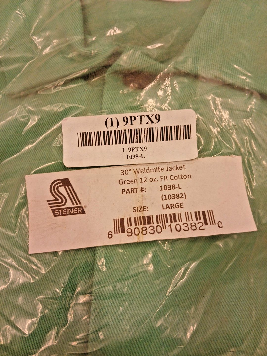 STEINER 1038-L Welding Jacket,L,30",Green 9PTX9