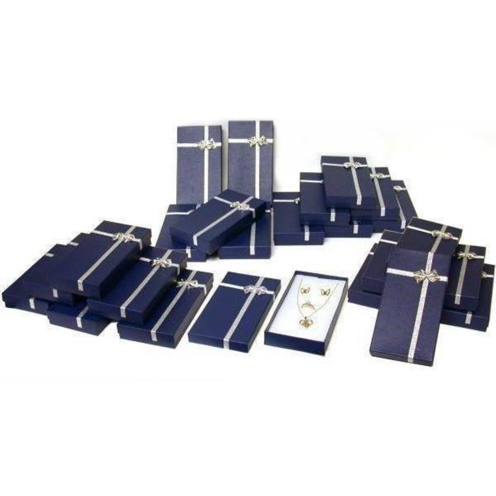 24 Blue Bow Tie Necklace Ring & Earring Gift Boxes