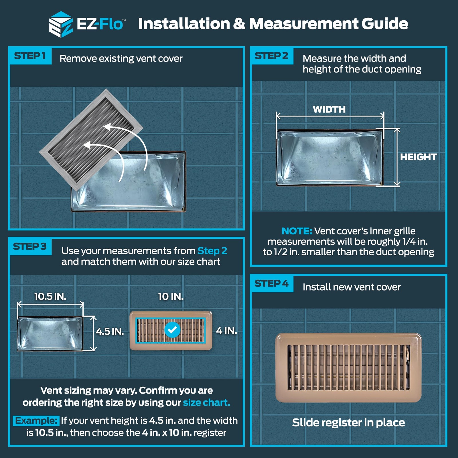 EZ-FLO 4 x 10 Inch (Duct Opening) Floor Register Vent 4 in. x 10 in., Brown