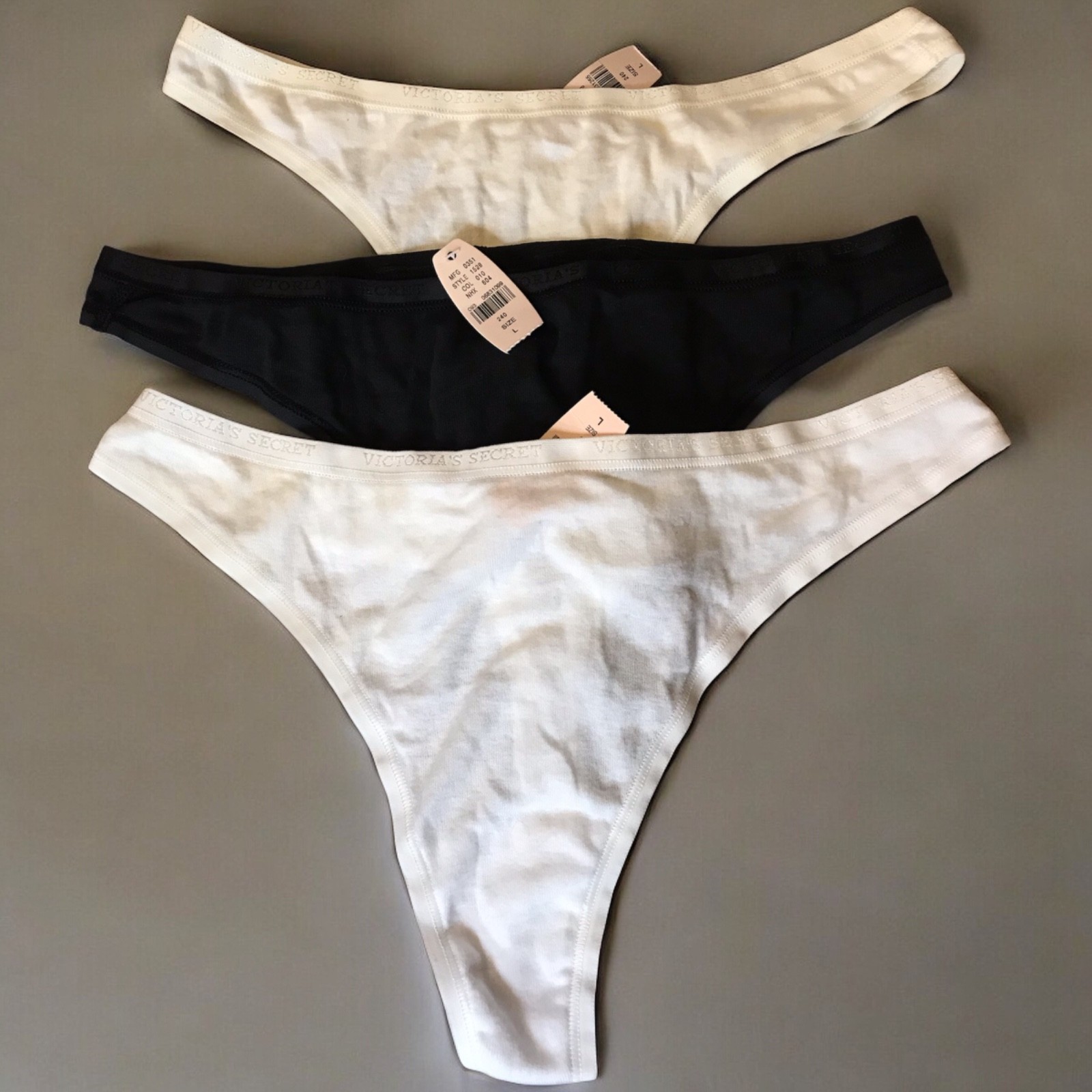 NWT 3 Pair VTG Y2K Victoria's Secret Signature Cotton Low Rise Thong Panty L