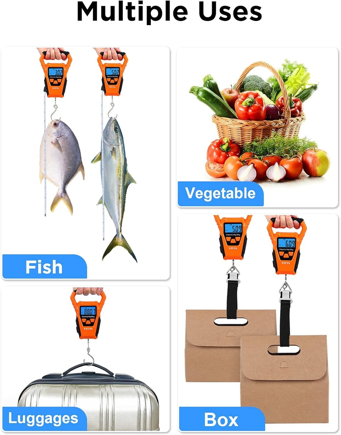 Portable Waterproof Fish Scale with Backlit LCD & Tare Functionality - 110lb