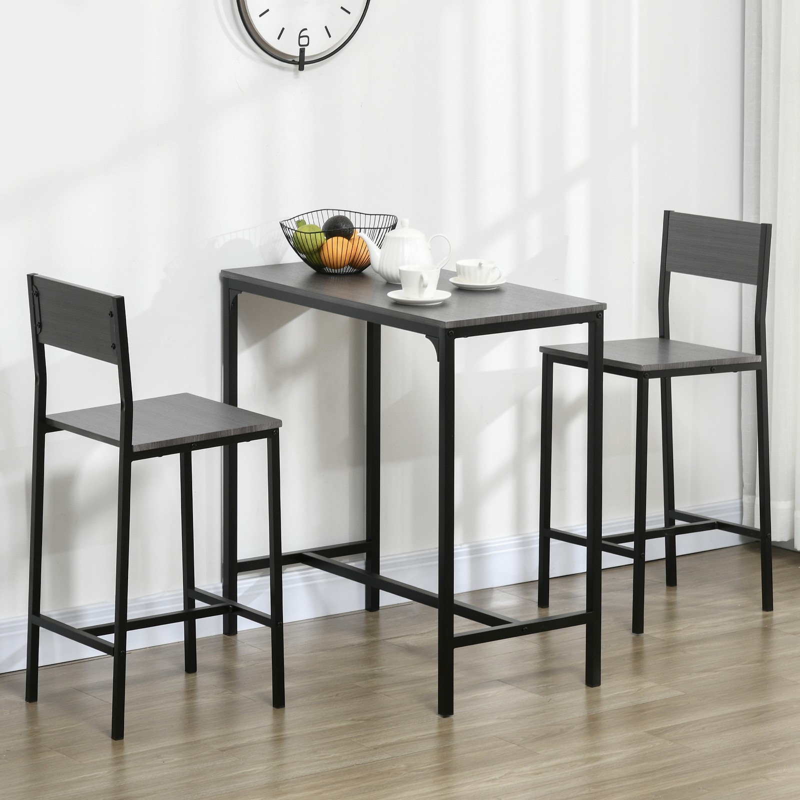 Industrial Counter-Height 3pc Bar Table High Back Stool for Dining Room