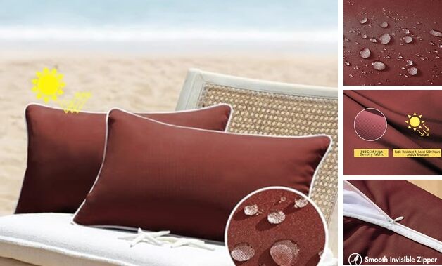 WineRed 12x20 Set of 2 Outdoor Waterproof Lumbar 20" x 12" (Pack of 2) Winered