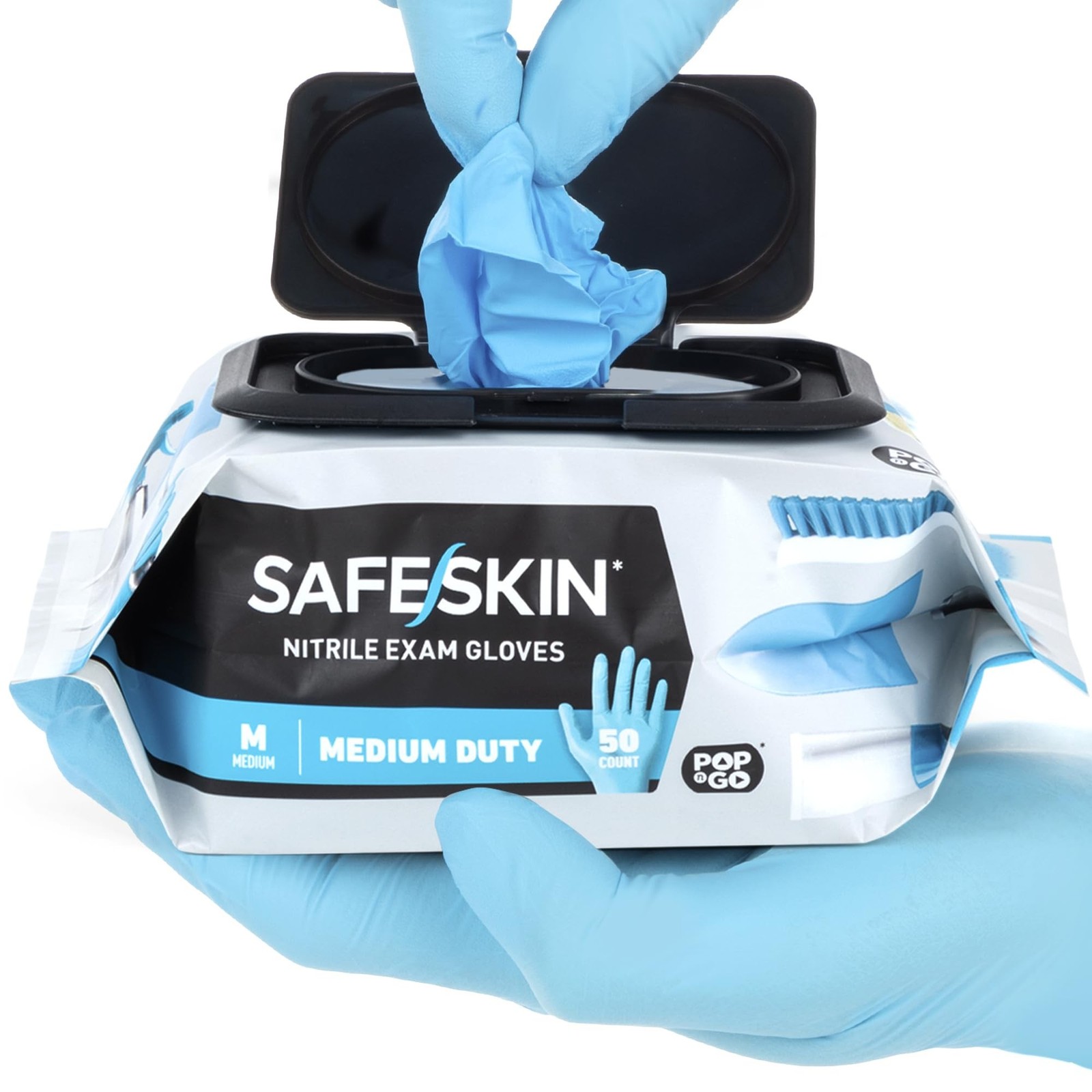 SAFESKIN Disposable Nitrile Gloves in POP-N-GO Pack (50 or 200 Count) Medium ...