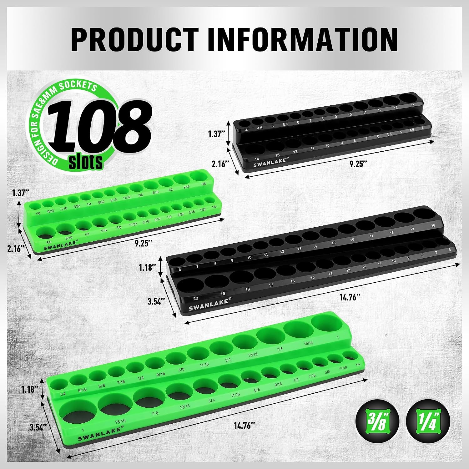 4-Piece Magnetic Socket Organizer Set, Metric SAE