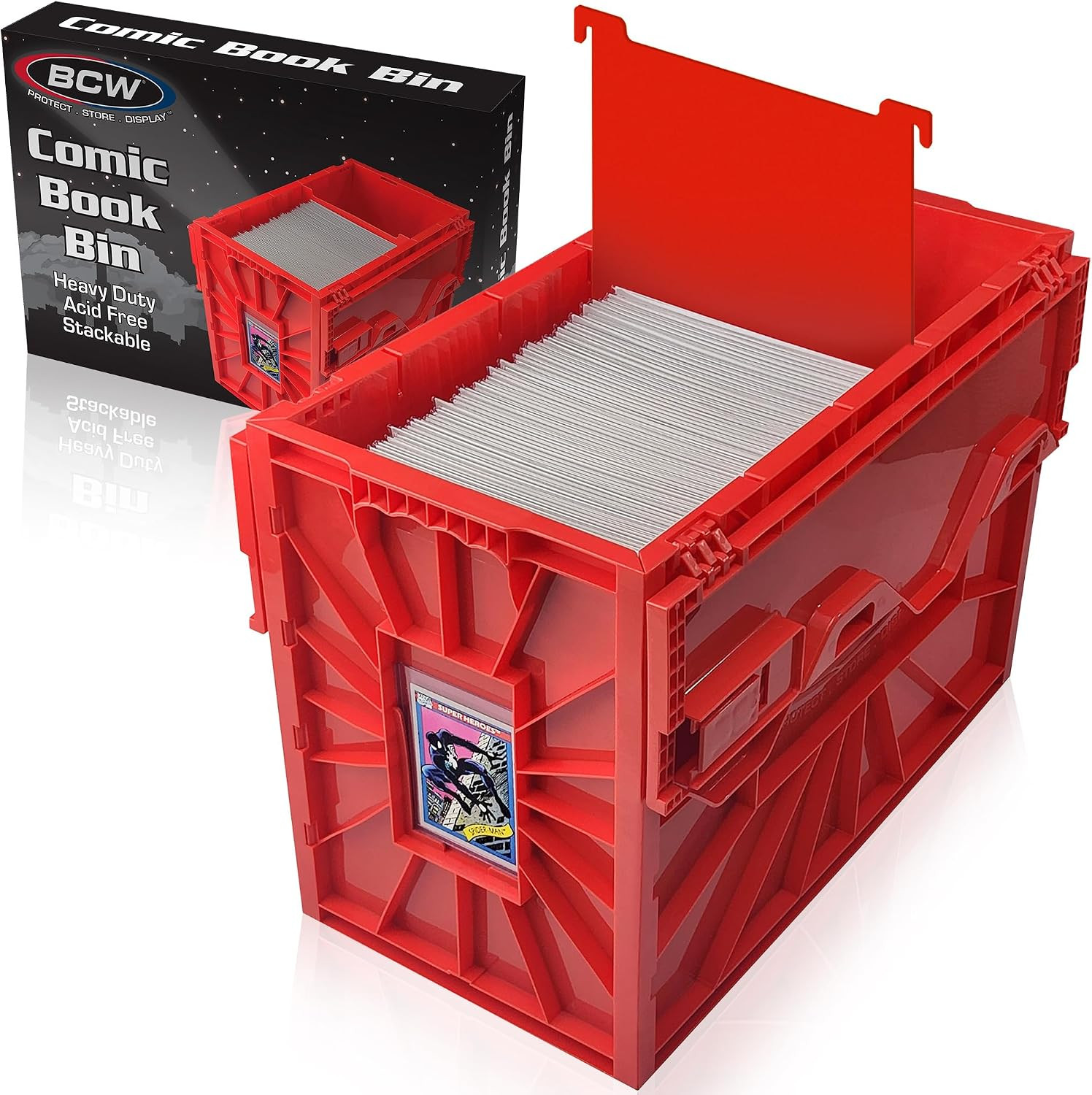 Stackable Red Comic Book Bin - Holds 150 Comics, Acid-Free Organizer