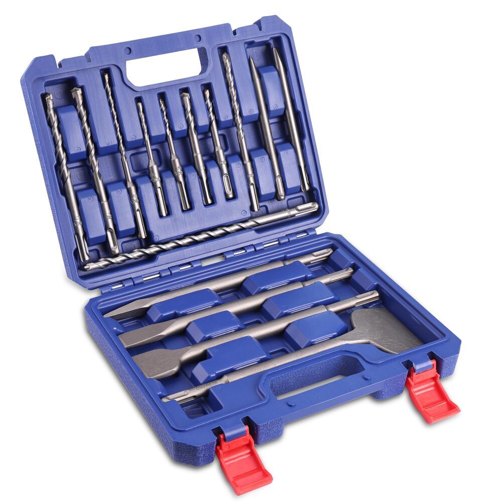 WORKPRO 16PC SDS-Plus Rotary Hammer Drill Bits Chisel Set Carbide-Tipped Masonry
