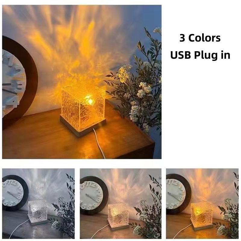 Water Ripple Projector Night Light - 3/16 Colors, Rotating Flame Lamp