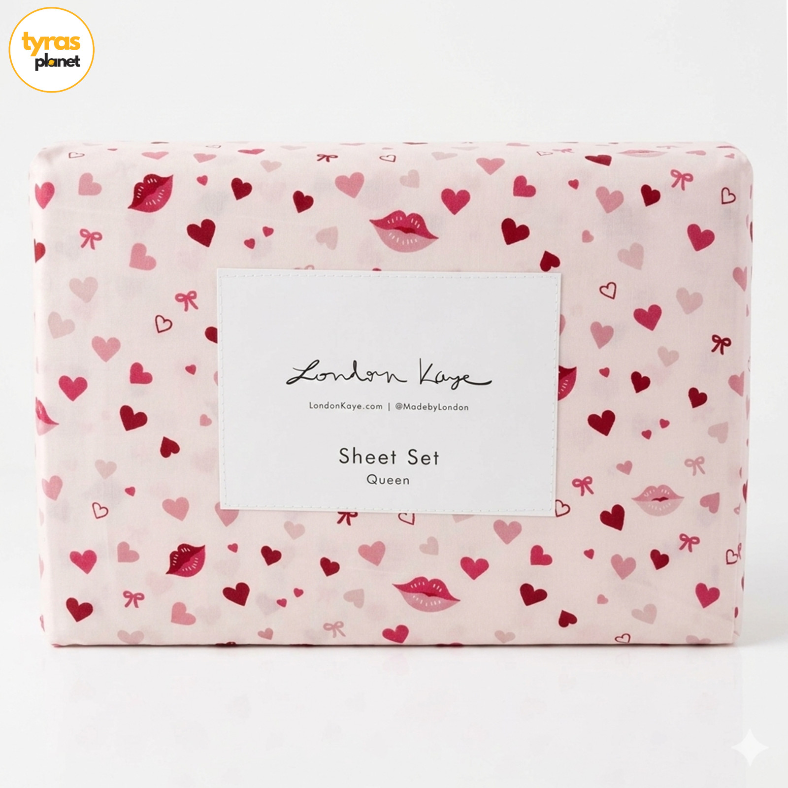 London Kaye Queen Sheet Set Pink Red Hearts Lips Bows 4 Piece Romantic Bedding