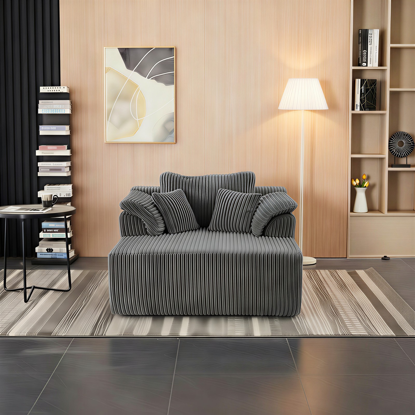 60-inch indoor oversized corduroy lounge chair, no assembly required (Grey)
