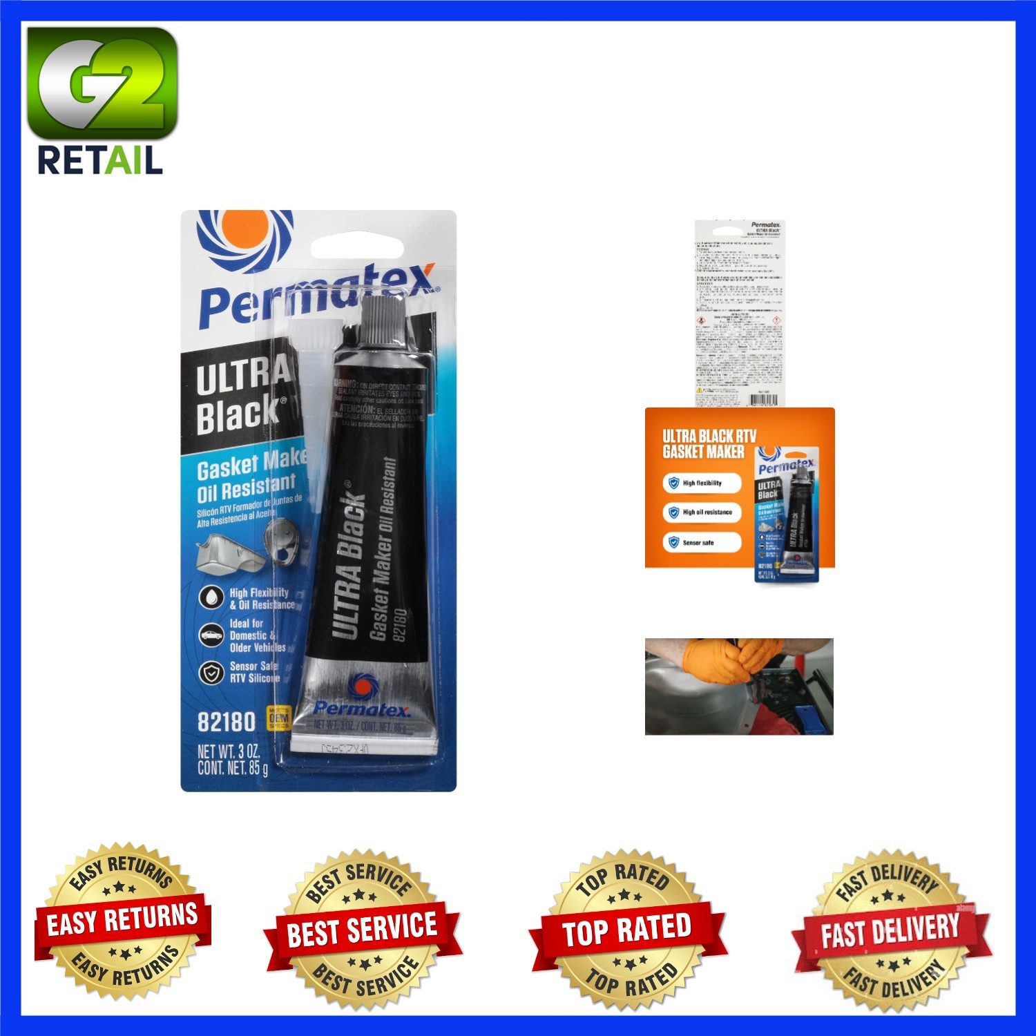 Ultra Black Gasket Maker – Waterproof, Fast-Curing & Flexible 3 oz