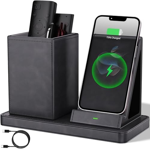 Multi-Functional Pencil Holder for Desk,Vegan Leather Organizers with Gray