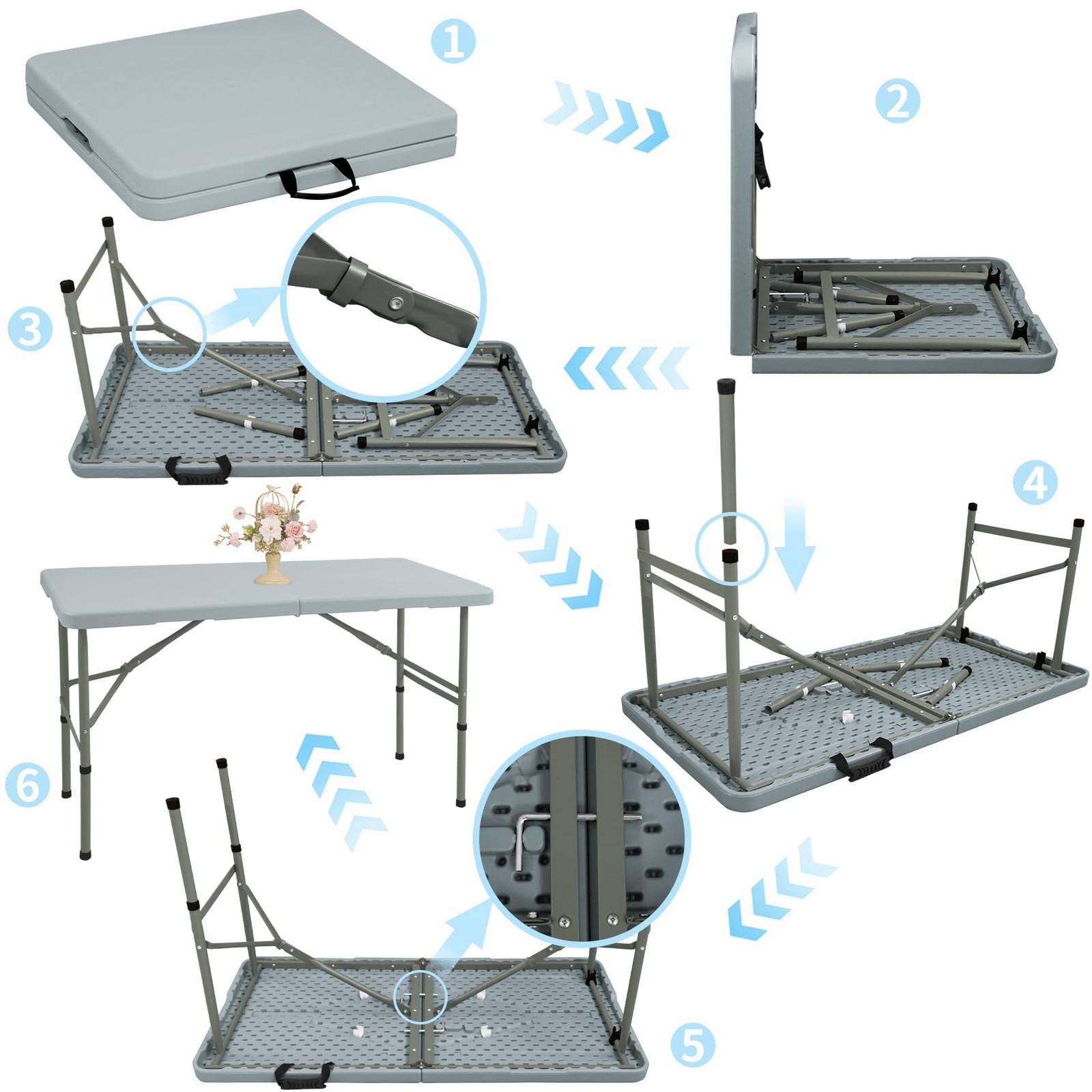 Folding Table 4FT Camping Table Portable Heavy Duty Plastic Rectangular Outdoor
