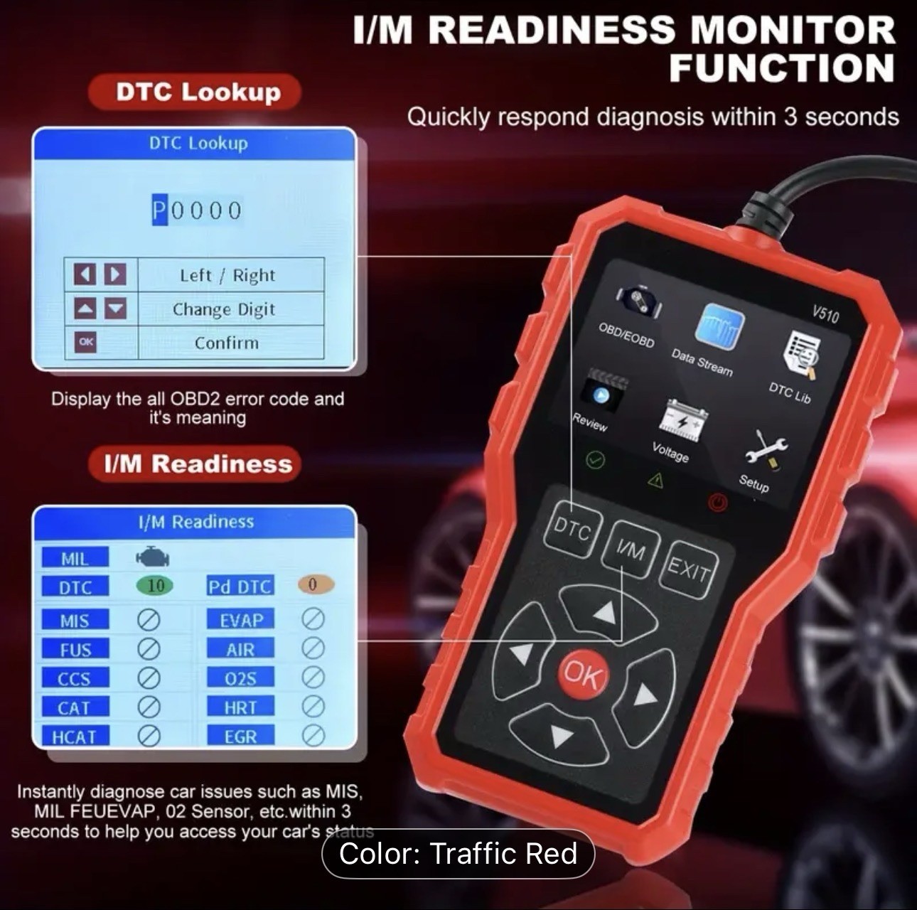 OBD2 Scanner Diagnostic Tool. New 2025! Available In Red. All Makes All Models.
