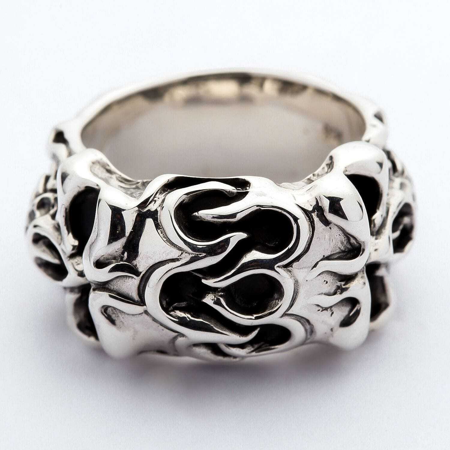 Sterling Silver Roller Skull Biker Ring