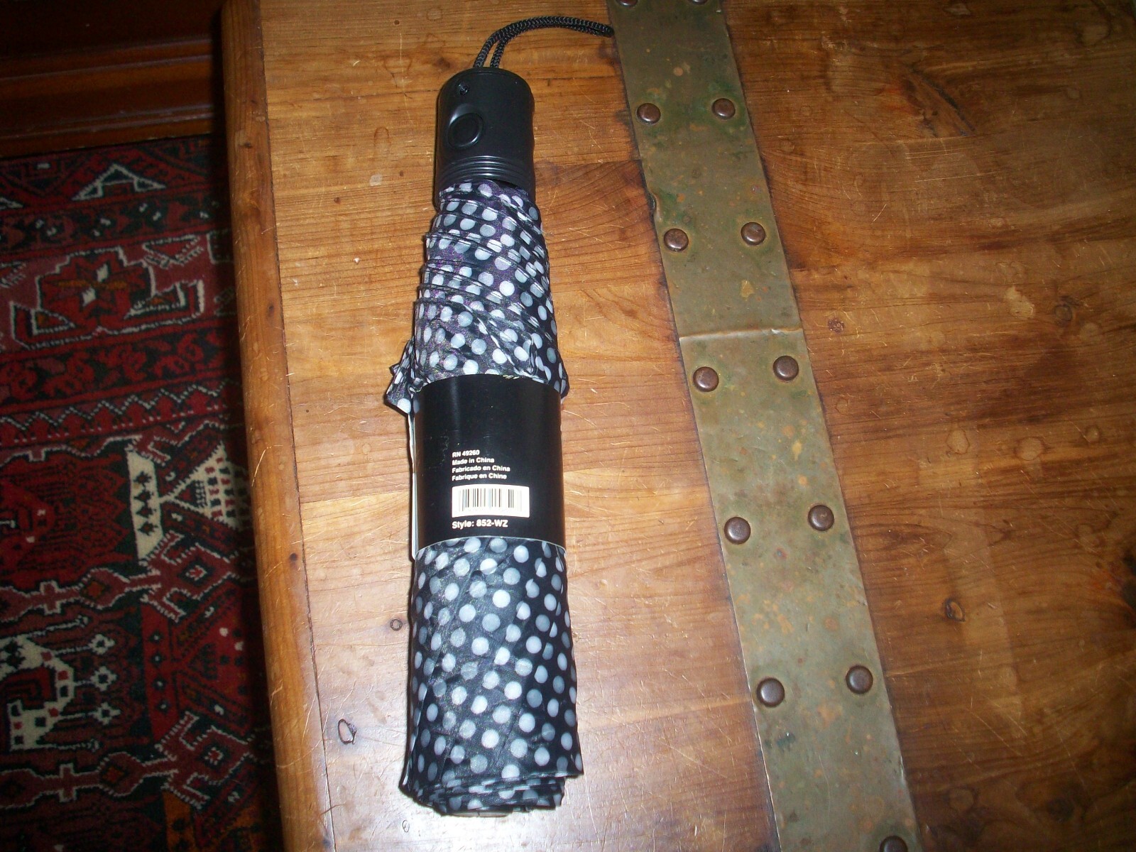 Weather Zone SUPER MINI Oversize Black Polka Dot Manual Push-Button Umbrella 42"
