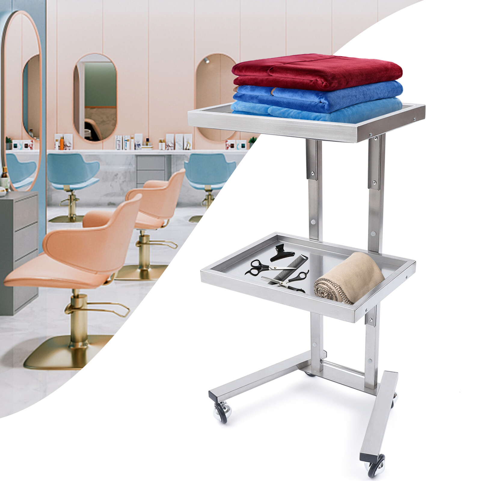 Stainless Steel Trolley Cart 2 Tier Hair Salon Tattoo Medical Tray Cart Silver
