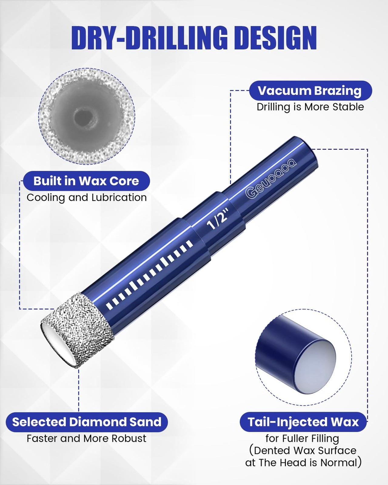7 Pcs Diamond Drill Bits Set for Ceramic Glass Stone Porcelain Tile, Multi-Pu...