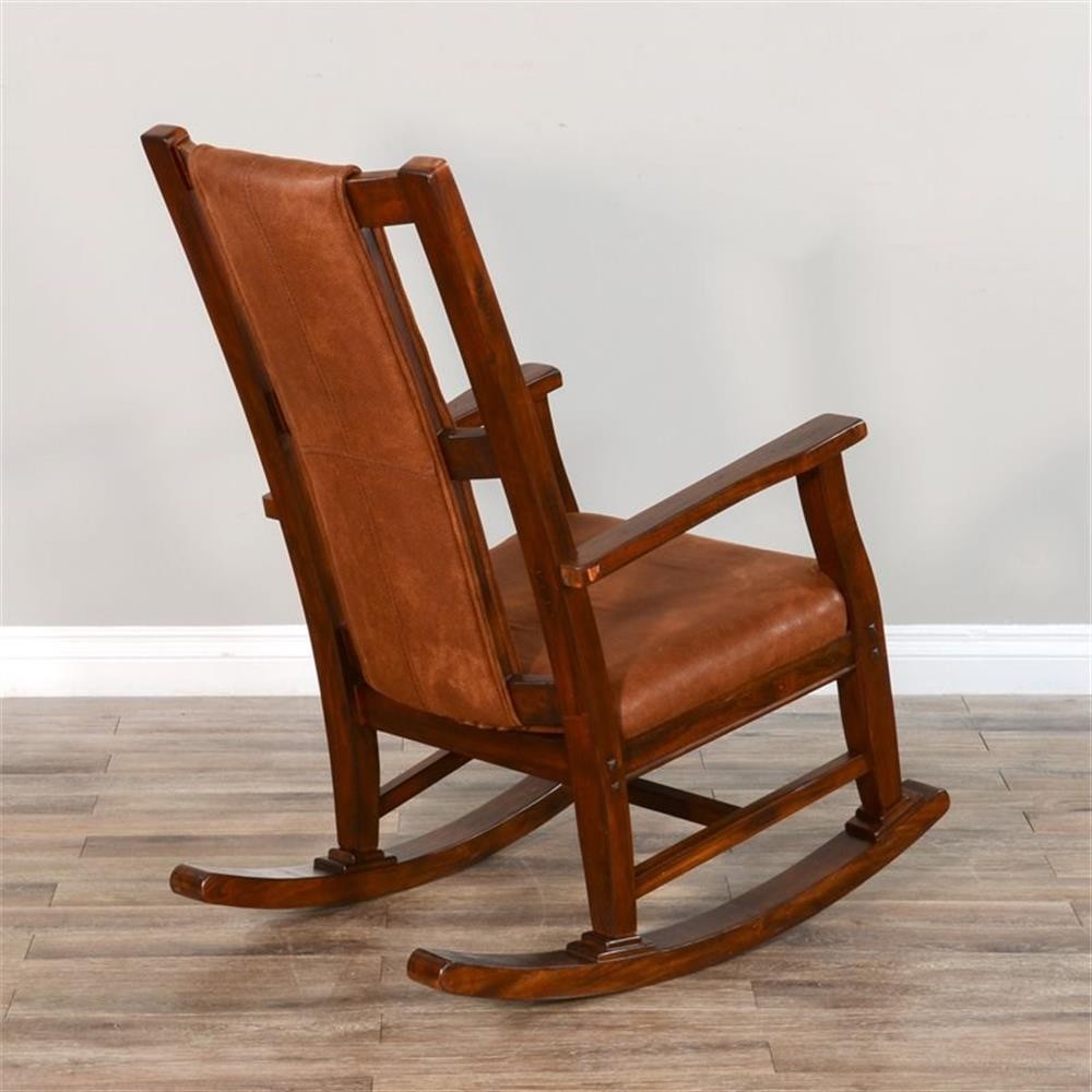 Maklaine Farmhouse Mahogany Wood Rocking Chair in Dark Chocolate