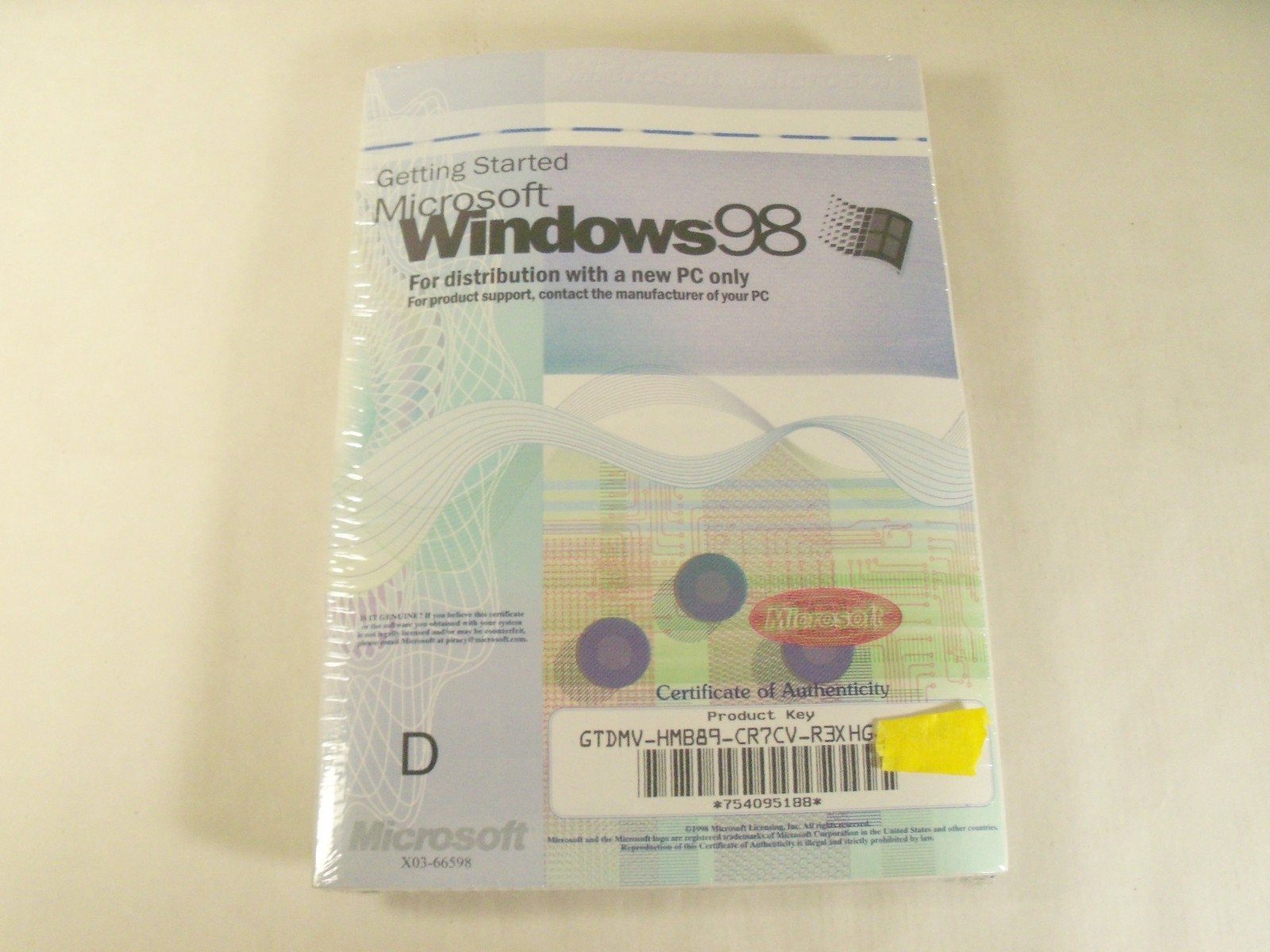 Sealed Microsoft Windows 98 First Edition OEM - New Old Stock w/ COA & Key