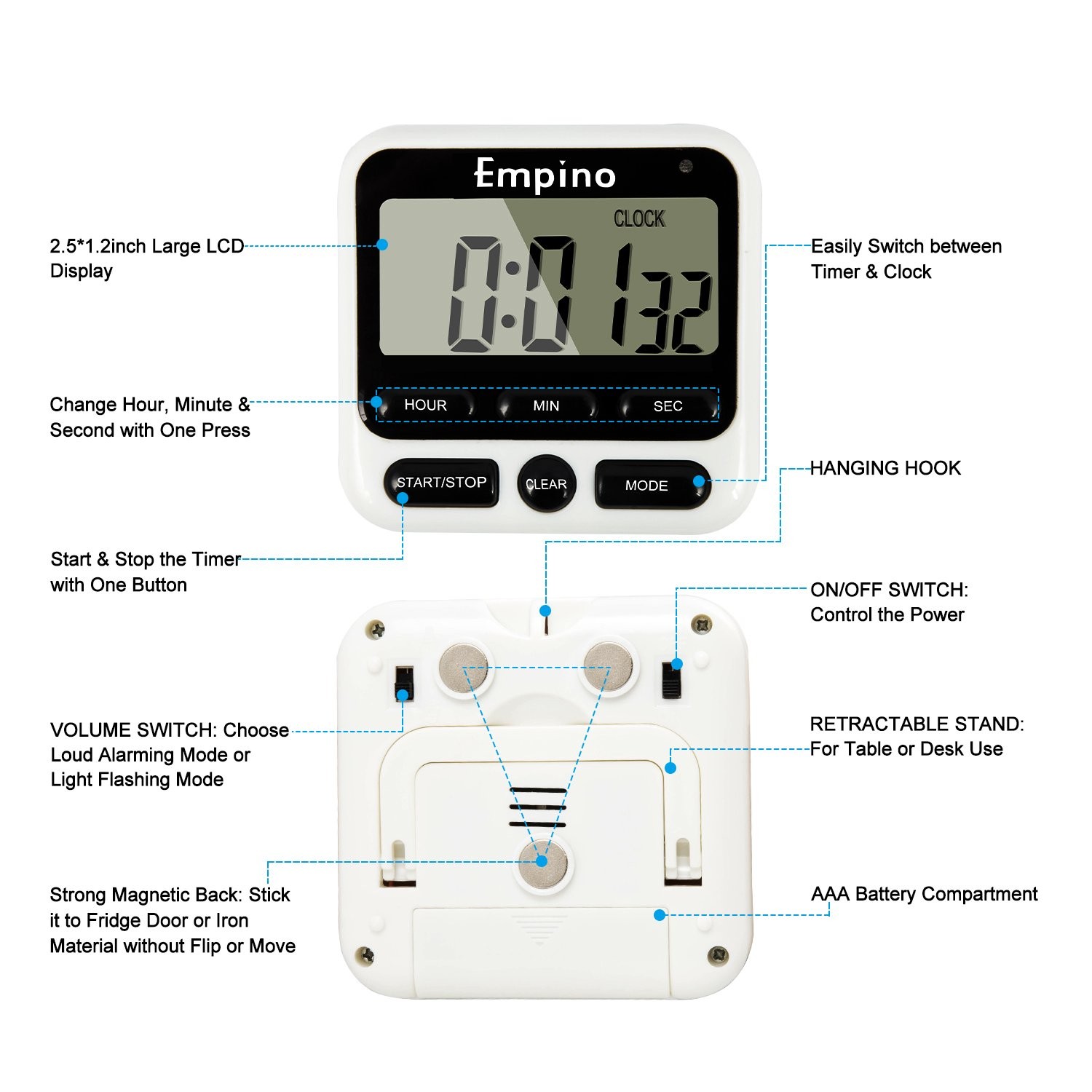Digital Kitchen Timer - Empino Upgraded 24-Hours Cooking Timer Clock Countdow...