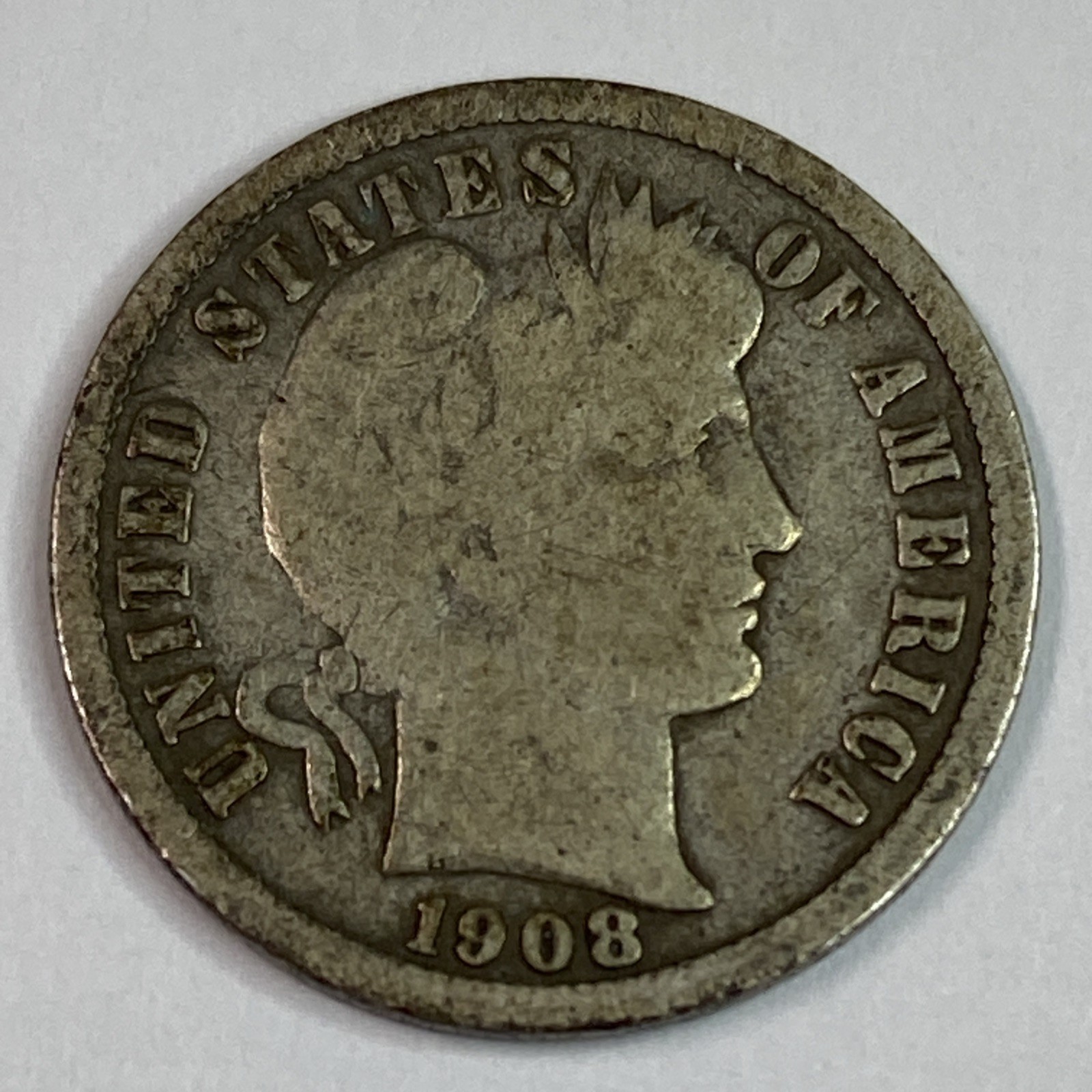 1908 D Barber Silver 10C Dime Nice Coin!