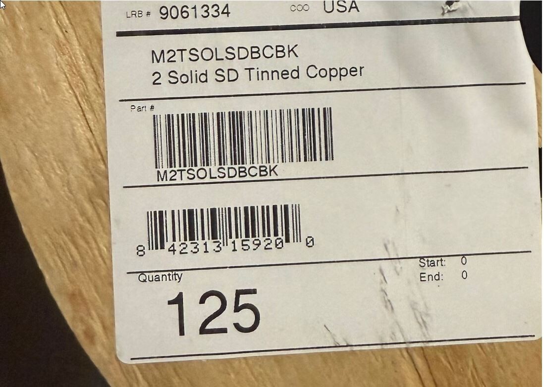 2 AVG BARE SOLID TINNED COPPER GROUND WIRE NEW ON REEL