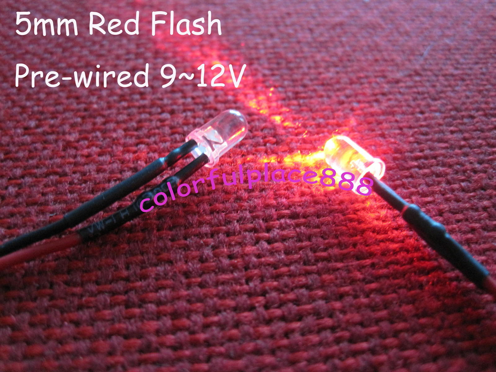 20pcs 5mm Red Flash Flashing Blink 9V 12V DC Pre-Wired Water Clear LED Leds 20CM